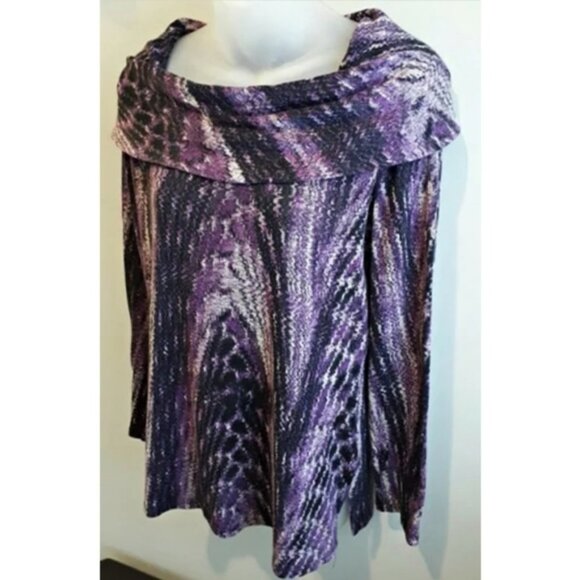 3/$20 Laura Cowl Neck Snake Print Knit Light Sweater Fall Pullover Purple Python - Picture 7 of 11